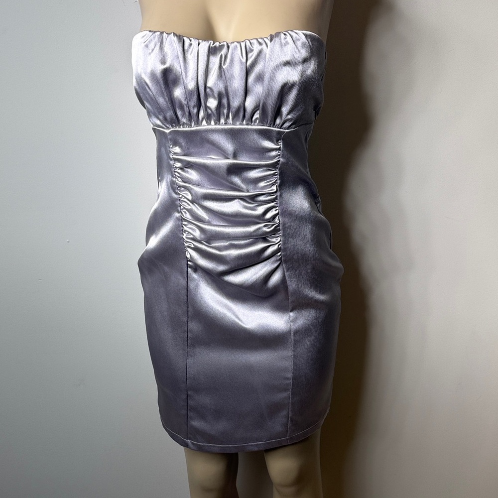 Frederick's of Hollywood Silver Satin Strapless Sheath Dress